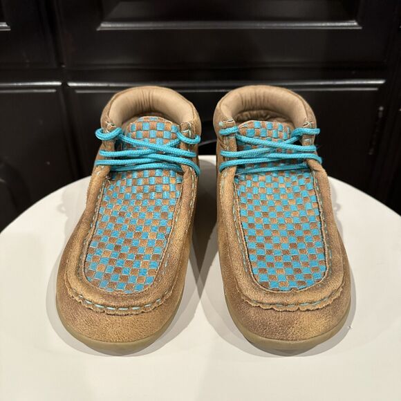Blazin Roxx Leather Tan And Turquoise Unisex Kids Size 2 (Twisted X Look-alike) - Picture 2 of 11